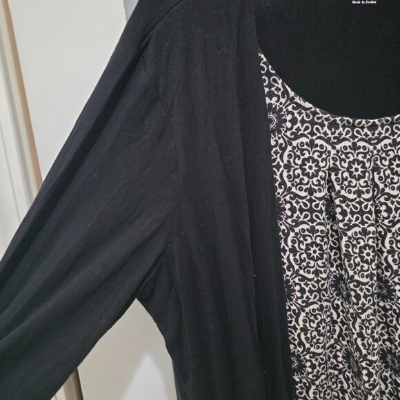 Croft & Barrow Womens XL 2-in-1 Layered Blouse Cardigan Black White Print Top - Picture 4 of 9